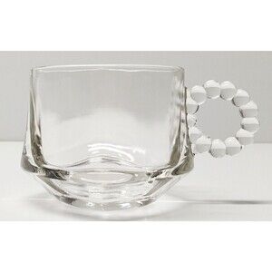 Block Bottom Mid Century Modern Ball Handle Clear Tea Coffee Glass Cup Display